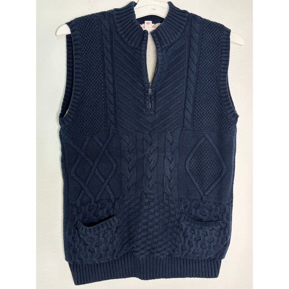 Cat & Jack Boys Navy Blue Cable Knit Sherpa Lined Quarter Zip Sweater Vest 12/14